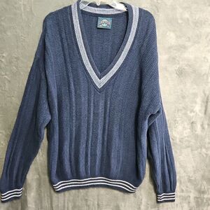 Jantzen V-Neck vintage Men's sz Lg Sweater blue Tennis Style Ribbed USA Men's